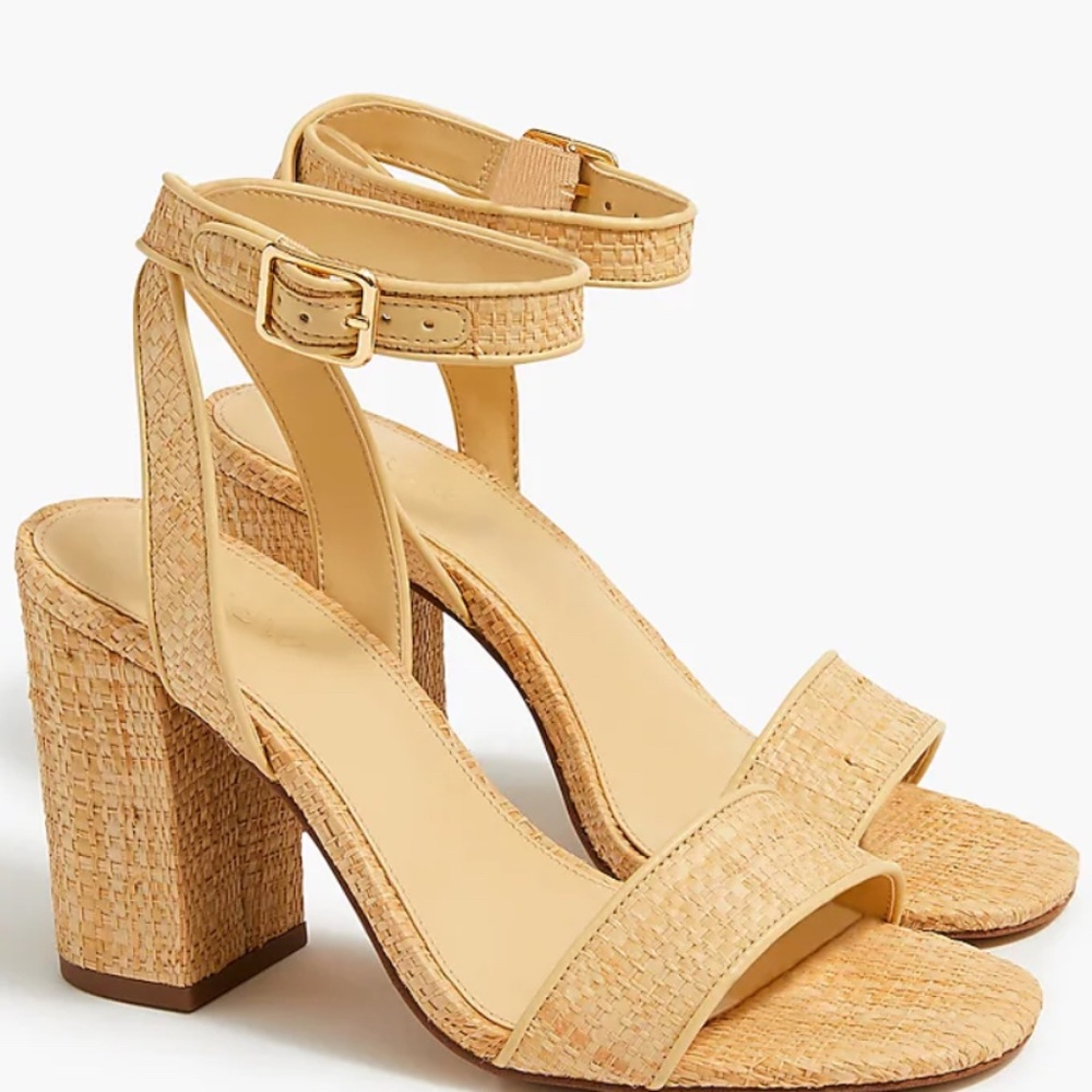 J. Crew Natural Tan Raffia Block Heel Sandals
